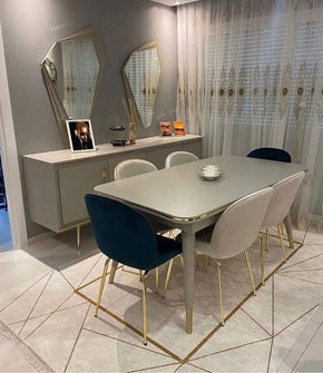 Dining Table with 6 Dual Oval Shape Chairs for Elegant Dining