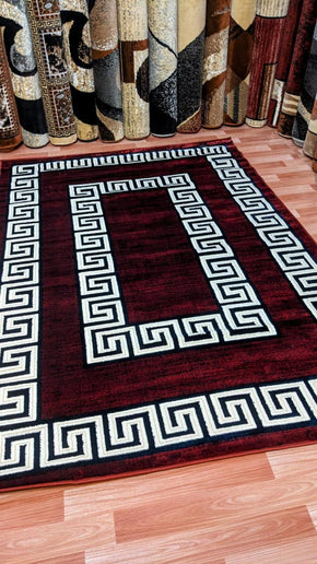 Luxury Red Embossed Rug with Silver Floral Bunch Design