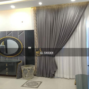 Elegant Plain Curtain with Self Print Border and Chic Chun Style
