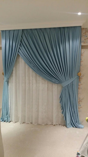 Double Curtain Set with Floral Back and Tiebacks Included