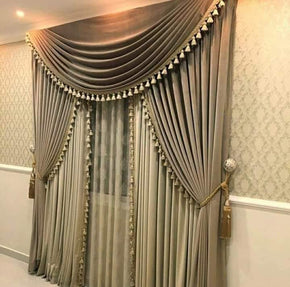 Elegant Dual Curtain Set with Frills and Lace Top