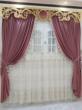 Double Curtain Set with Lace Detail, Border, and Floral Back
