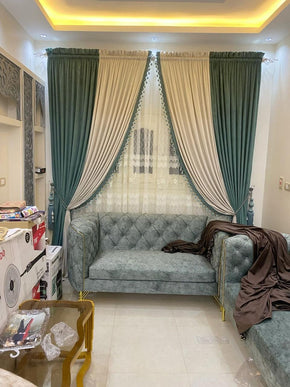 Elegant Dual-Tone Layered Curtain with Net Back & Tassel Tie