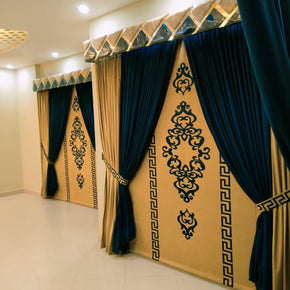 Chic Dual Color Curtain with Printed Back Screen and Matching Pelmet