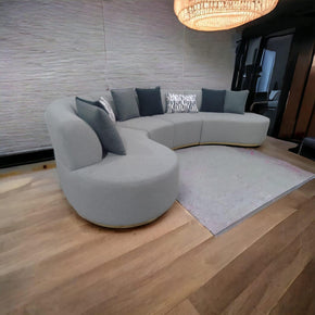 L-Shaped Curve Sofa with Lines Design and Cushions for Added Comfort