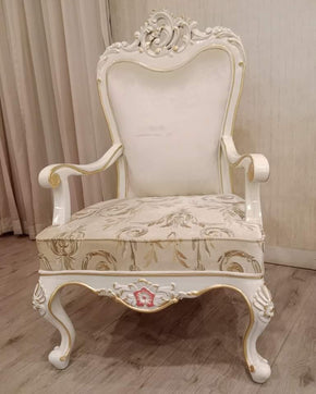 Elegant Chair with Crown Border and Leaf Print Seat Design