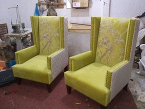 Square Chair with Bird and Leaf Design, Beaded Pillar Borders