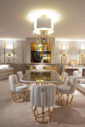 Modern Dining Table Set with Five Oval Chairs and Lined Design