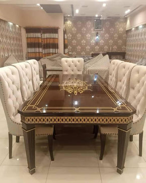 Luxurious Dining Table Set with 7 Tufted Chairs and Floral Accents