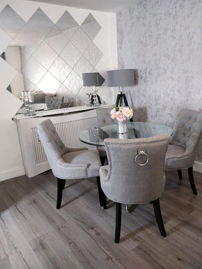 Round Dining Table with 3 Tufted Chairs Featuring Back Hooks for Style