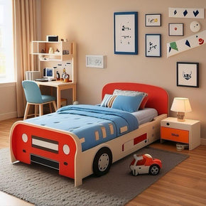 Car-Themed Kids Bed Set with Storage and Matching Room Decor