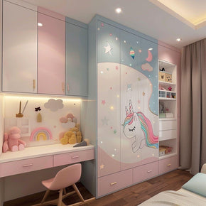 Pegasus Theme Wardrobe Set With Study Table And Overhead Cabinets
