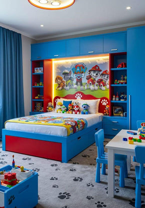 Paw Patrol Theme Bedroom Set With Bed, Wardrobe, Chair And Table