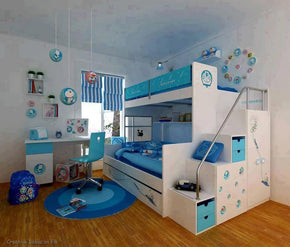 Doraemon-Style Kids Bunk Bed with Integrated Study Table