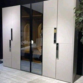 Sliding Wardrobe With Dual Mirror Doors and Simple Panel Finish
