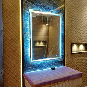 Designer LED Mirror with Touch Controls & Backlit Glow – Smart Mirror with Etched Design