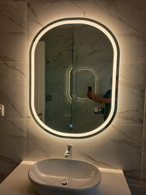 Oval LED Mirror with Stylish Border and Smart Touch Control Button