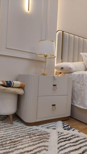 Elegant Side Table with Bottom Border, 2 Drawers & Fancy Handles