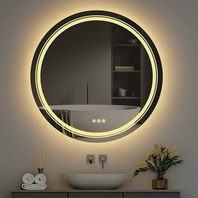 Round LED Mirror with Double Light Border and Touch Sensor Control