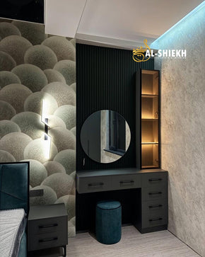 Pattern-Shaped Dressing Table with LED Mirror and Ample Storage