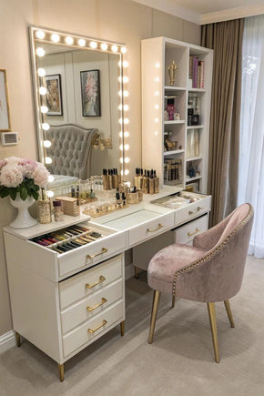 Large Elegant Dressing Table with Vanity Mirror and LED Lights