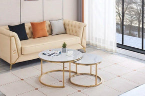 Set of Two Round Marble-Top Center Tables with Elegant Design