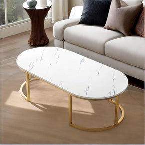 Elegant Oval Long Table with Stylish Marble-Top and Sleek Finish