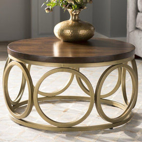 Round Wooden Center Table with Stylish Round Base Design