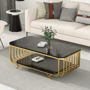 Long Center Table with Dual Layer Marble Design and Elegant Stand