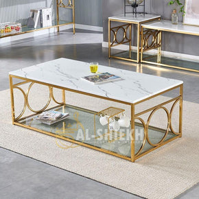 Marble Center Table with Ring Design on Both Stand Sides