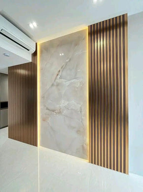 LED Feature Wall with PVC Marble and WPC Side Panels