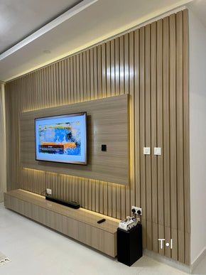 LED Wall with WPC Back Panel and Tactile Rack – Modern & Elegant