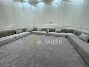 Simple Arabic Majlis in Light Color with Tufted Back & Round Arms