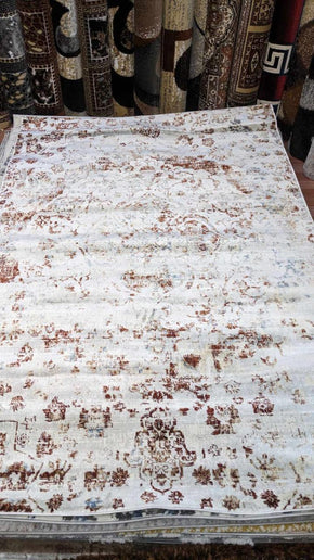 Vintage Distressed Cream & Rust Persian-Style Rug – Classic Elegance for Modern Homes
