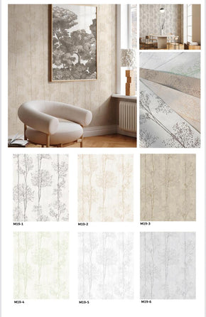 Korean Tree Pattern Wallpaper – Light Self-Color, Washable, 6 Elegant Shades