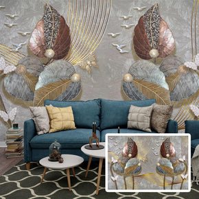 3D Wall Picture – Flying Birds with Big Leaf Design, Waterproof Vinyl Flex Paper
