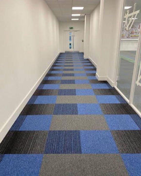 Carpet Tiles – Multi-Color Design (Light Blue, Dark Blue, Black & Gray)