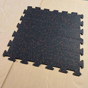 Gym Floor Tiles – Black with Red Dots, Durable & Shock-Absorbent