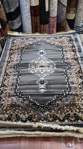 Turkish Premium Rug – Thick Quality with Dark Base & Olive Green Multi-Color Bunch Design