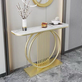 Luxury Marble Top Console Table – Round Shape Stainless Steel Frame